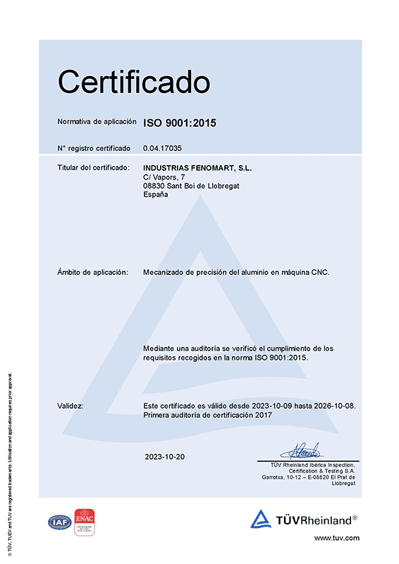 certificado iso de fenomart